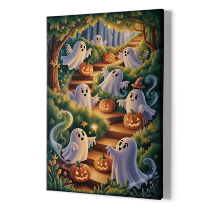 Whimsical Forest Magic  Cute Halloween - Canvas Print Art Sides