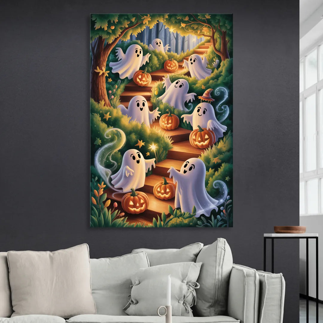Whimsical Forest Magic  Cute Halloween Living Room - Canvas Wall Art