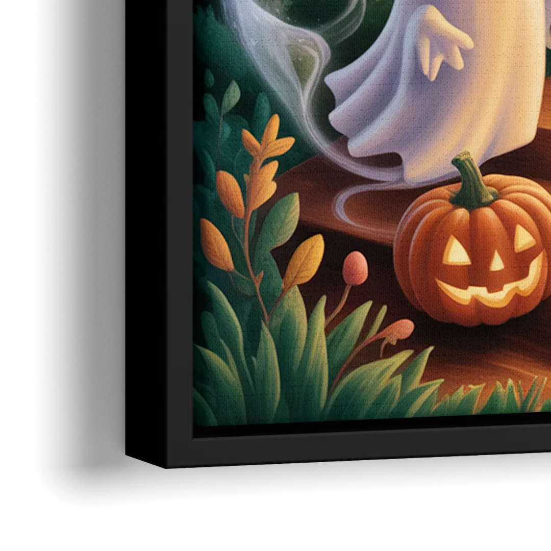 Whimsical Forest Magic  Cute Halloween - Close-Up Black Frame Canvas