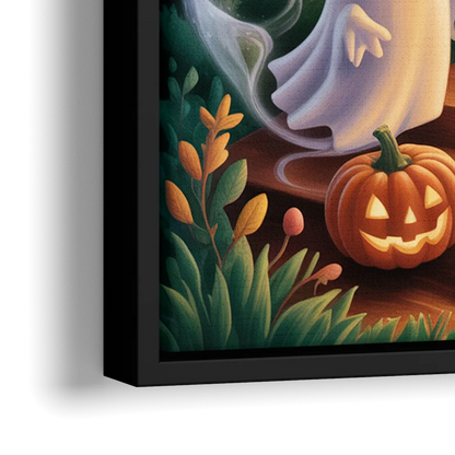 Whimsical Forest Magic  Cute Halloween - Close-Up Black Frame Canvas