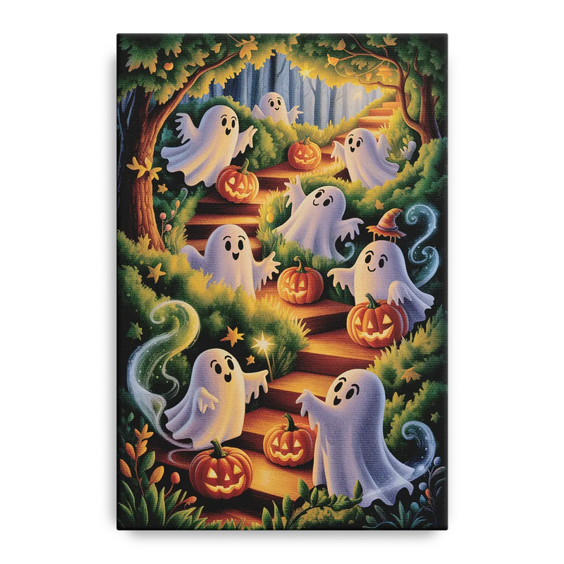 Whimsical Forest Magic  Cute Halloween Front - Canvas Wall Art