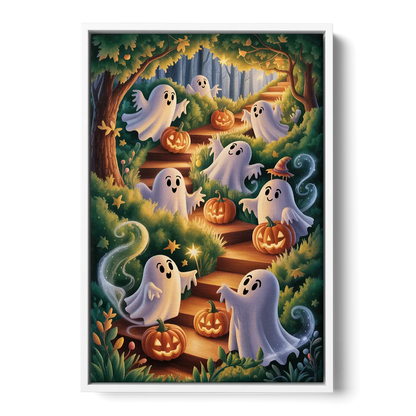 Whimsical Forest Magic  Cute Halloween - White Frame Canvas