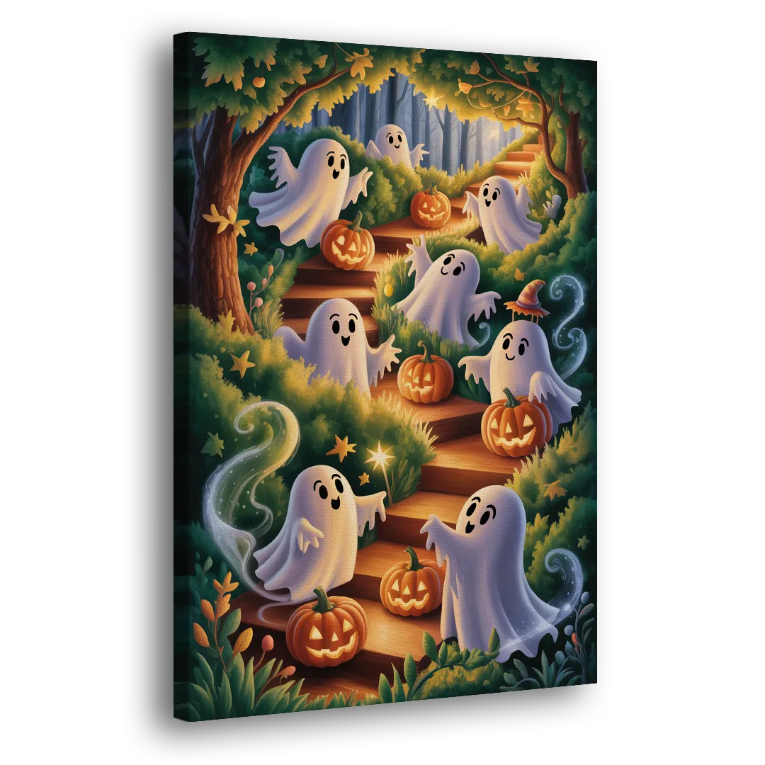 Whimsical Forest Magic  Cute Halloween Side - Canvas Wall Art