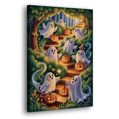 Whimsical Forest Magic  Cute Halloween Side - Canvas Wall Art