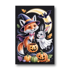Whimsical Fox and Rabbit Cute Halloween - Canvas Wall Art - Front