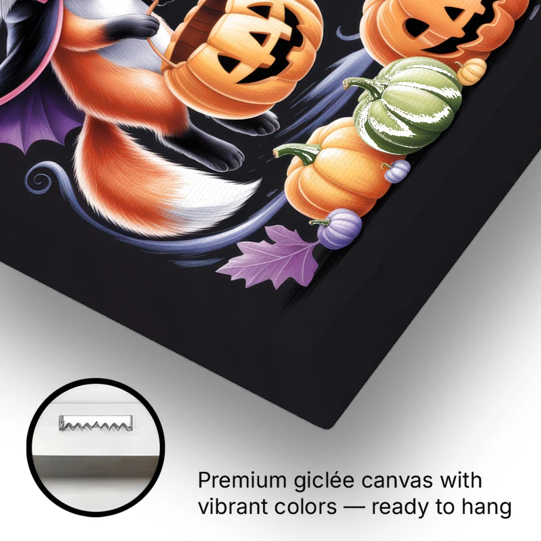 Whimsical Fox and Rabbit Cute Halloween - Canvas Wall Art - Gallery Wrap Corner