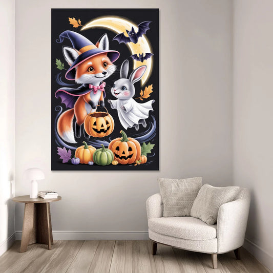 Whimsical Fox and Rabbit Cute Halloween - Canvas Wall Art - Sofa - 40x60