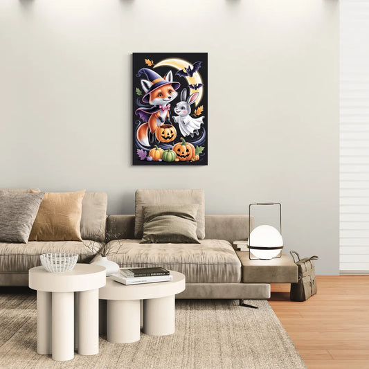 Whimsical Fox and Rabbit Cute Halloween - Canvas Wall Art Living Room