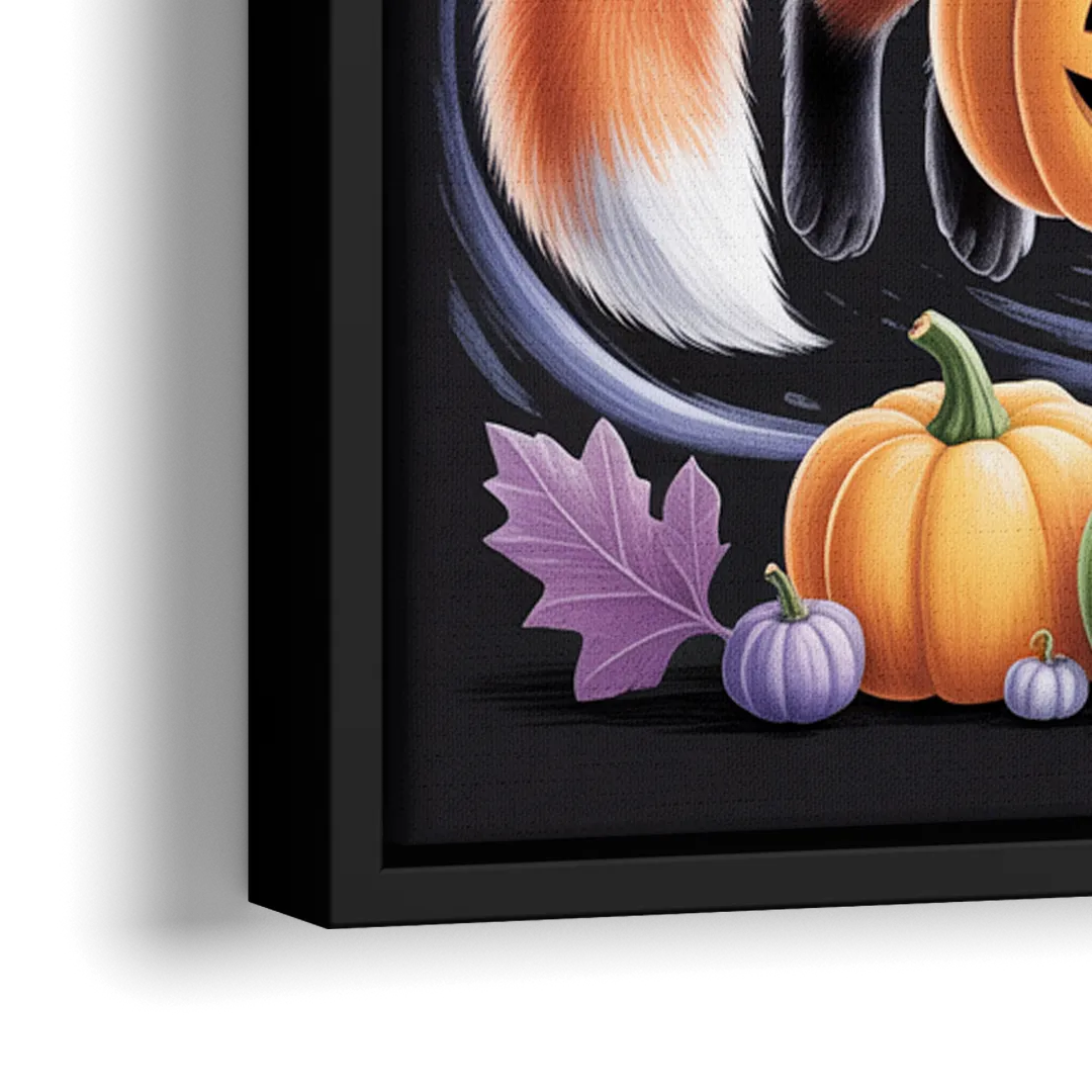 Whimsical Fox and Rabbit Cute Halloween - Close-Up Black Frame Canvas