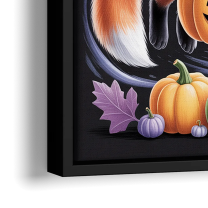 Whimsical Fox and Rabbit Cute Halloween - Close-Up Black Frame Canvas