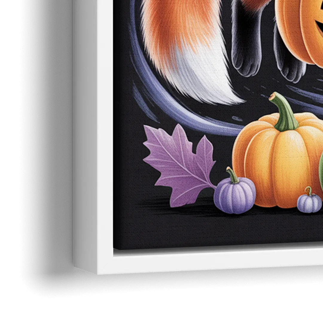 Whimsical Fox and Rabbit Cute Halloween - Close-Up White Frame Canvas