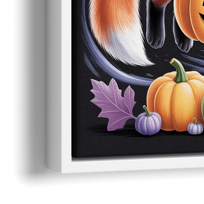 Whimsical Fox and Rabbit Cute Halloween - Close-Up White Frame Canvas
