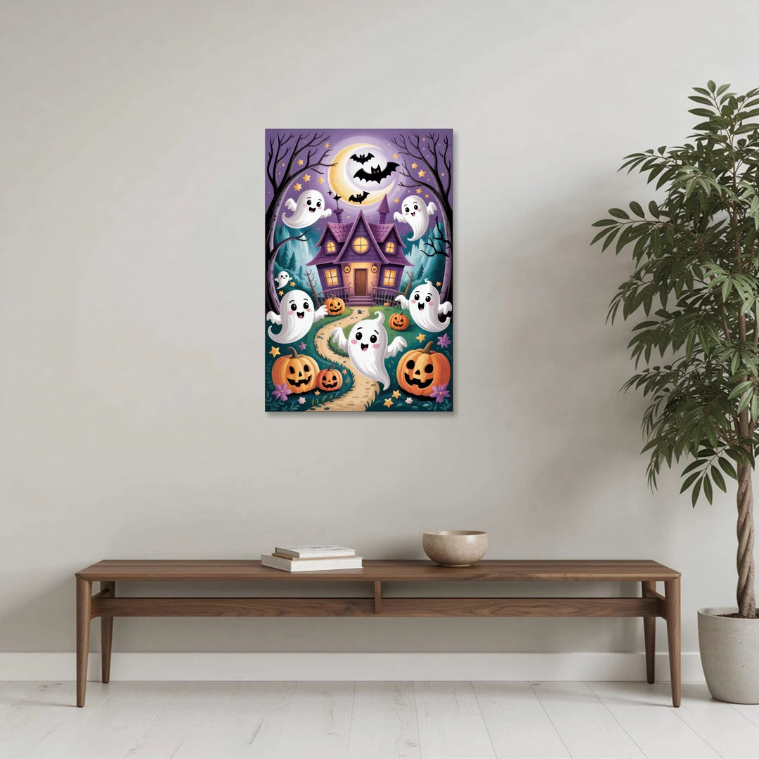 Whimsical Haunted House Cute Halloween - Canvas Wall Art - Coffee Table - 24x36