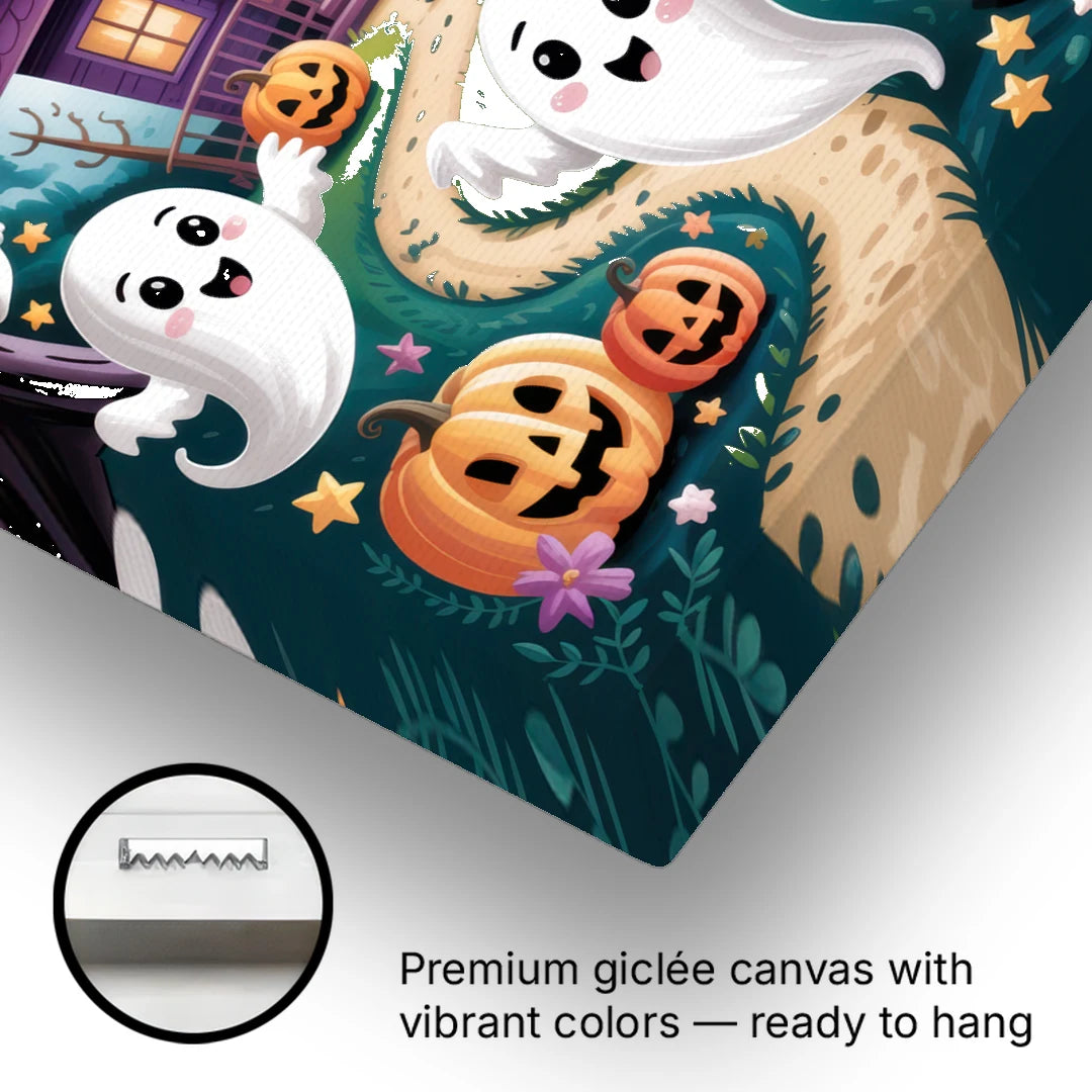 Whimsical Haunted House Cute Halloween - Canvas Wall Art - Gallery Wrap Corner