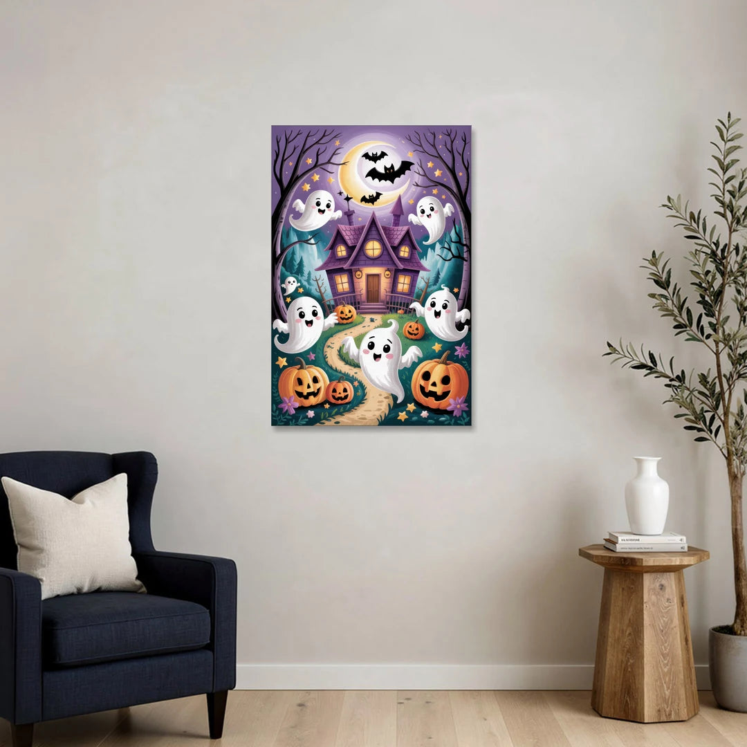 Whimsical Haunted House Cute Halloween - Canvas Wall Art - Sofa - 24x36