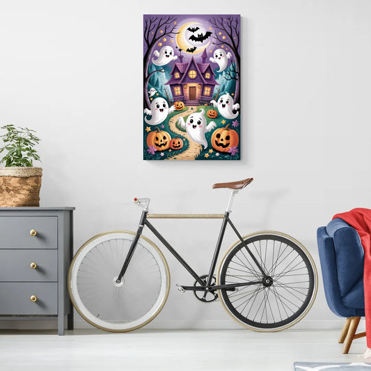 Whimsical Haunted House Cute Halloween - Canvas Wall Art Living Room
