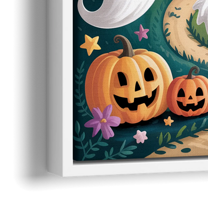 Whimsical Haunted House Cute Halloween - Close-Up White Frame Canvas