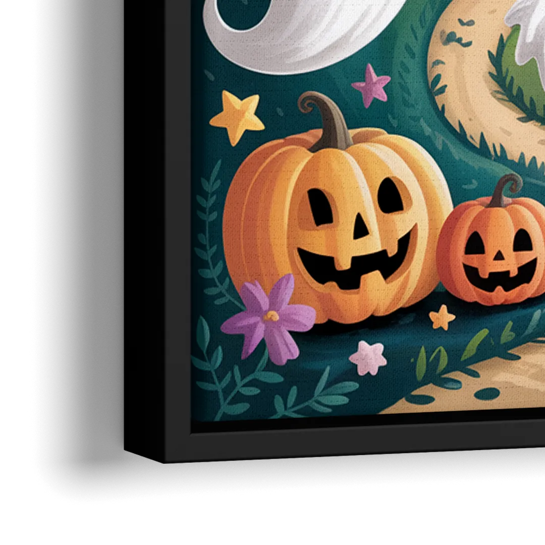 Whimsical Haunted House Cute Halloween - Close-Up Black Frame Canvas