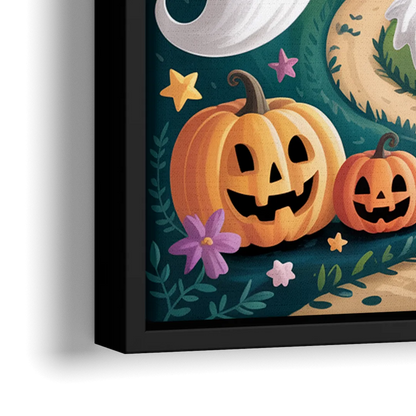 Whimsical Haunted House Cute Halloween - Close-Up Black Frame Canvas
