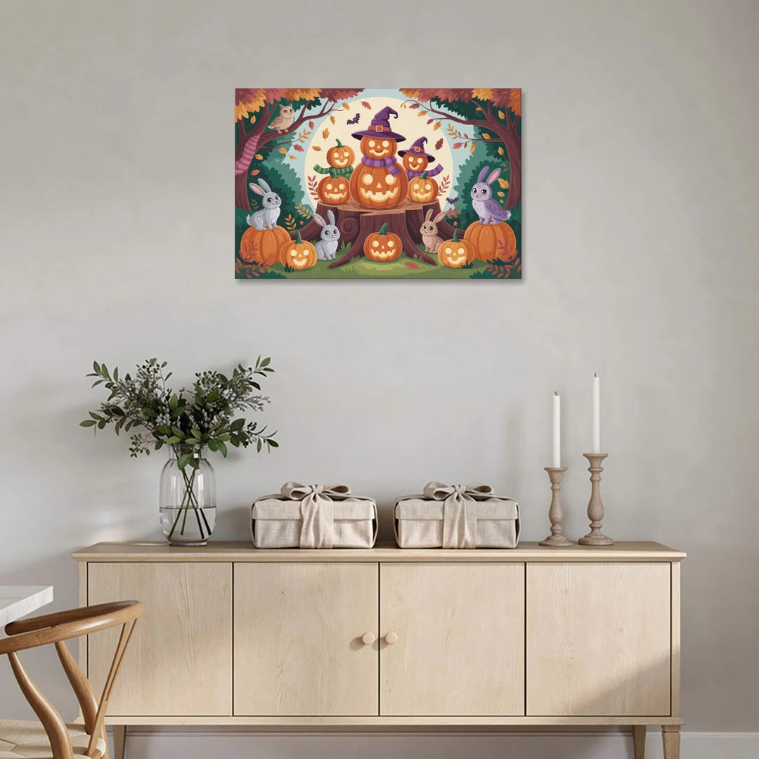 Whimsical Pumpkins Scene Cute Halloween - Canvas Wall Art - Coffee Table - 36x24