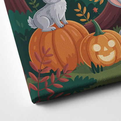 Whimsical Pumpkins Scene Cute Halloween Canvas Close Up