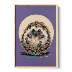 Whimsical Wall Decor Hedgehog Stuck on Its Back - Oak Framed Canvas Wall Art - Front