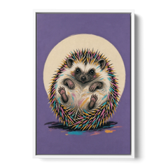 Whimsical Wall Decor Hedgehog Stuck on Its Back - White Framed Canvas Wall Art - Front