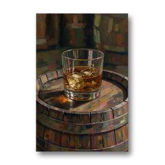 Whiskey Barrel Wall Art with Settled Ice in Amber - Canvas Wall Art - Front