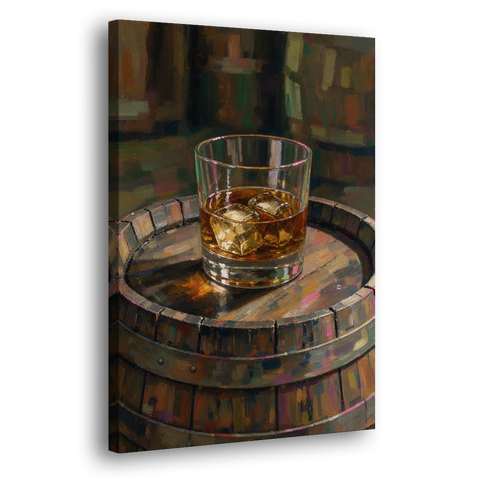 Whiskey Barrel Wall Art with Settled Ice in Amber - Canvas Wall Art - Side