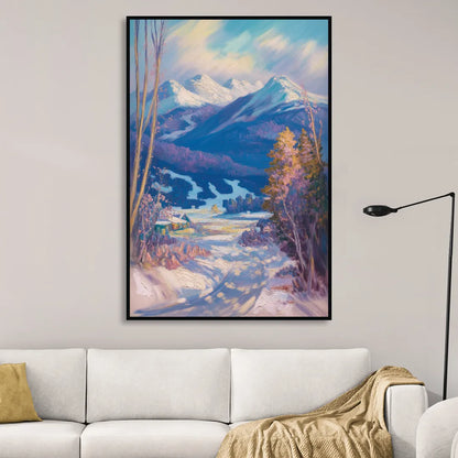 Whistler Snowy Peaks Living Room - Black Canvas Wall Art