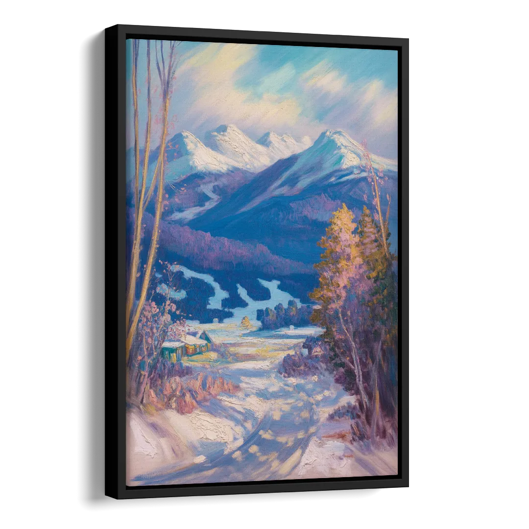 Whistler Snowy Peaks Side - Black Canvas Wall Art