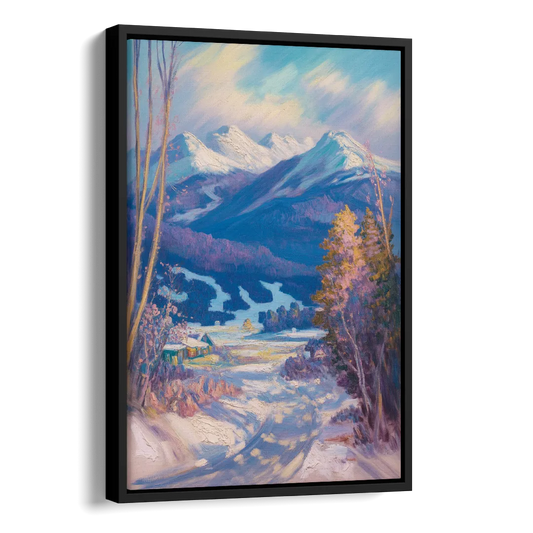 Whistler Snowy Peaks Side - Black Canvas Wall Art