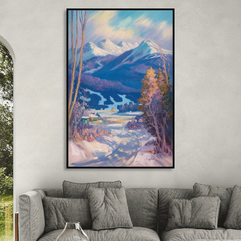 Whistler Snowy Peaks Sitting Room - Black Canvas Wall Art