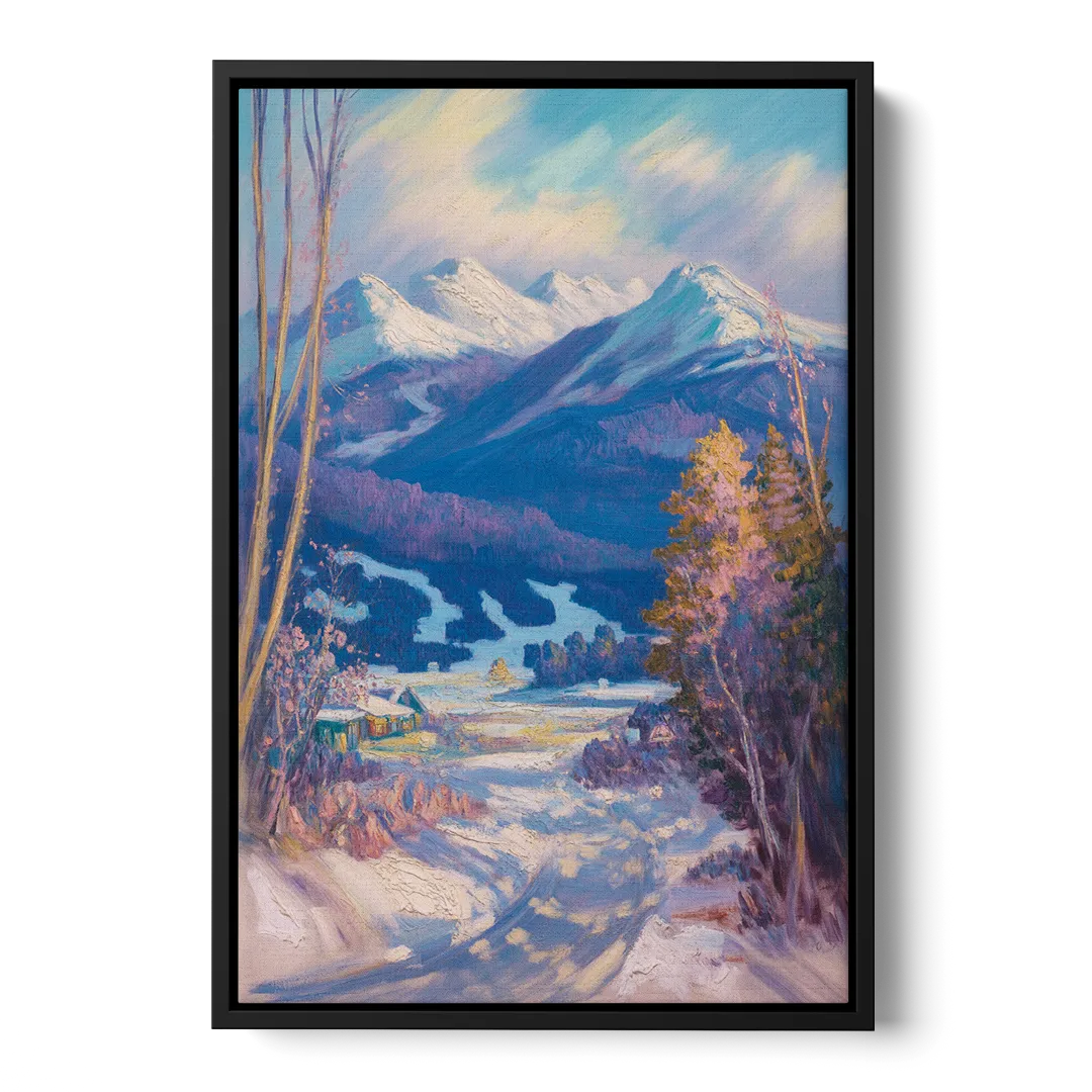 Whistler Snowy Peaks Front - Black Canvas Wall Art