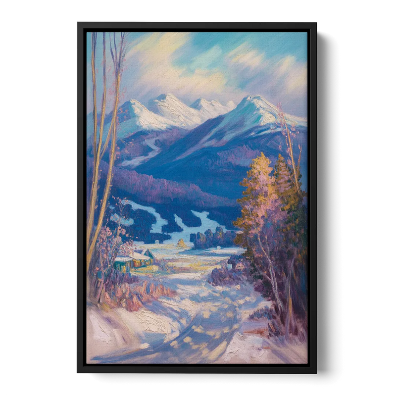 Whistler Snowy Peaks Front - Black Canvas Wall Art