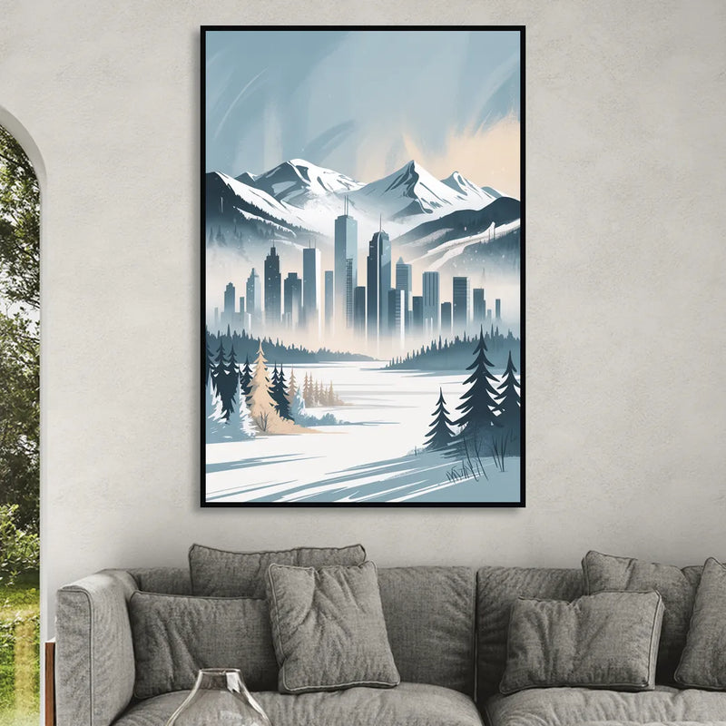 Whistler Winter Wonderland Living Room - Black Canvas Wall Art