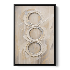 White Abstract Wall Art with Three Stacked Rings - Black Framed Canvas Wall Art - Front