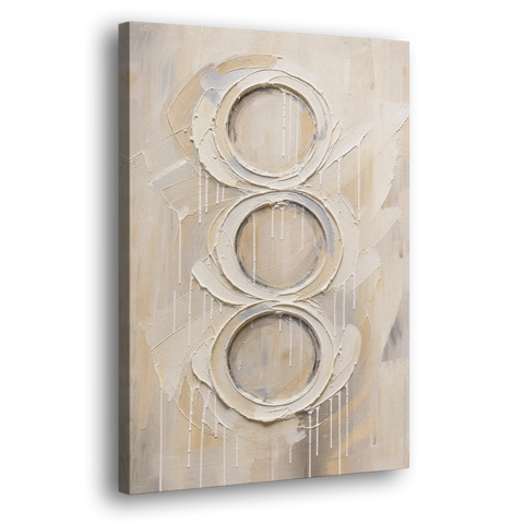 White Abstract Wall Art with Three Stacked Rings - Canvas Wall Art - Side