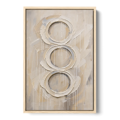 White Abstract Wall Art with Three Stacked Rings - Oak Framed Canvas Wall Art - Front