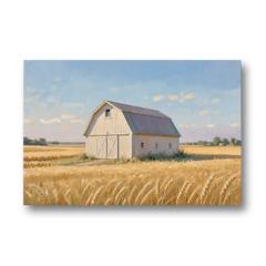 White Barn Beyond the Golden Wheat - Canvas Wall Art - Front