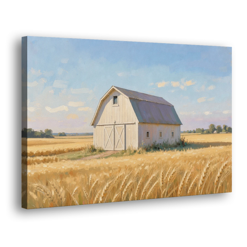 White Barn Beyond the Golden Wheat - Canvas Wall Art - Side