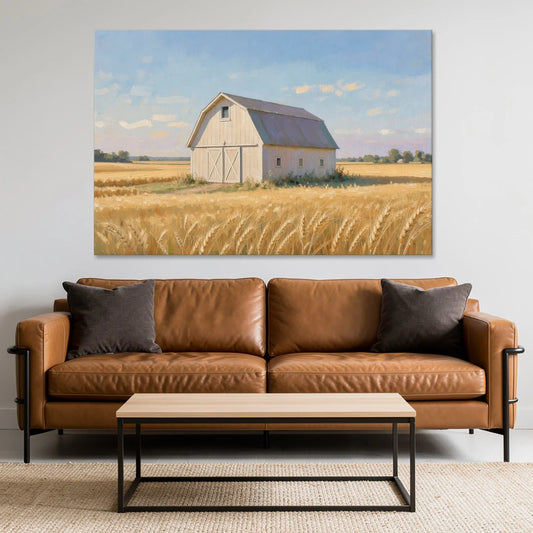 White Barn Beyond the Golden Wheat - Canvas Wall Art - Sofa - 60x40
