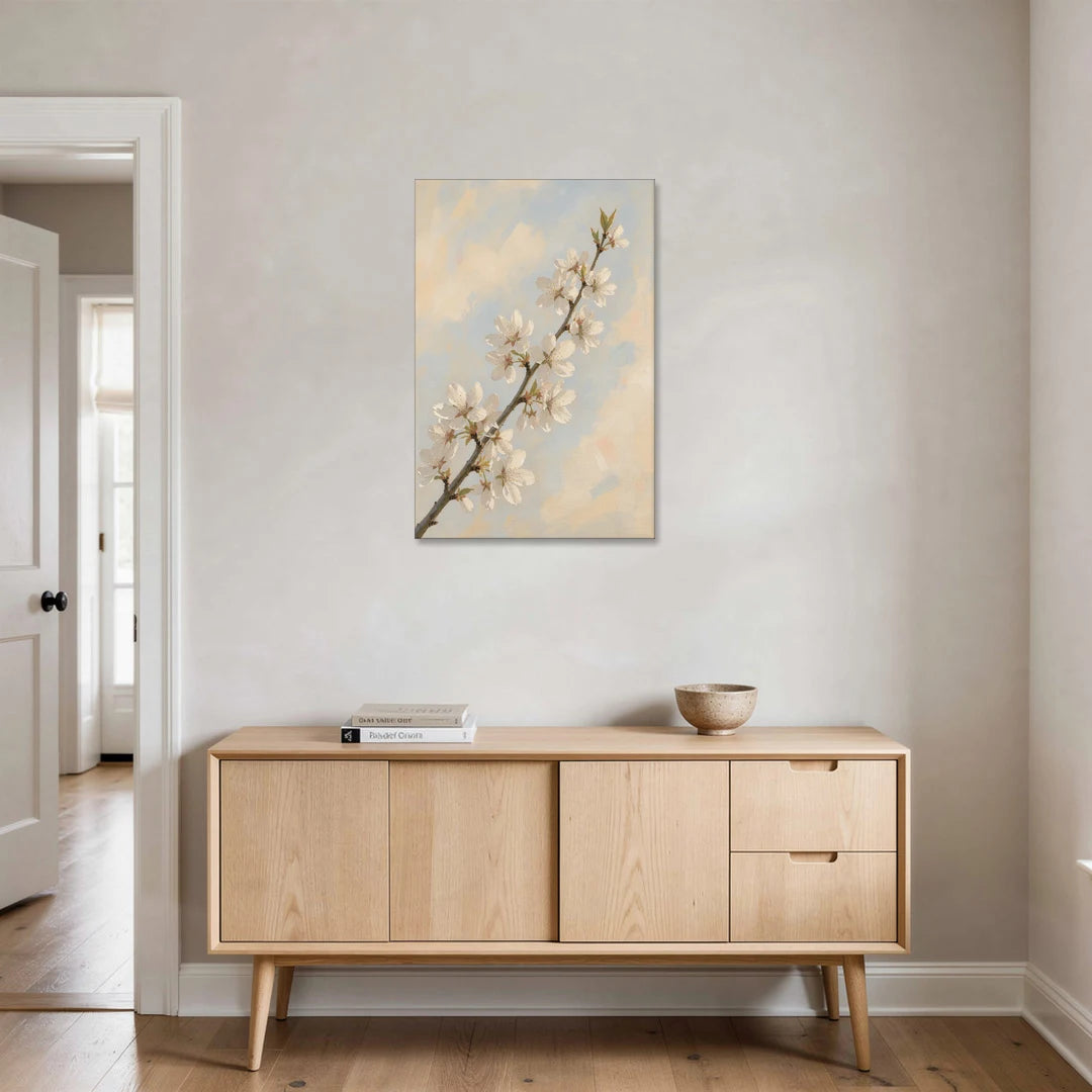 White Cherry Blossom Branch in Morning Light - Canvas Wall Art - Coffee Table - 24x36