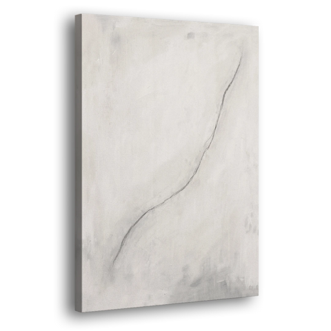 White Minimalist Wall Art with a Falling Charcoal Thread - Canvas Wall Art - Side