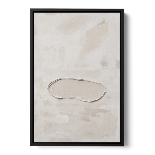 White Plaster Stone Outline on Ivory - Black Framed Canvas Wall Art - Front