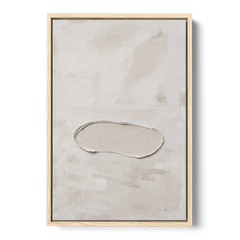 White Plaster Stone Outline on Ivory - Oak Framed Canvas Wall Art - Front