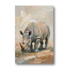 White Rhino Calf Lowering Its Head to Graze - Canvas Wall Art - Front