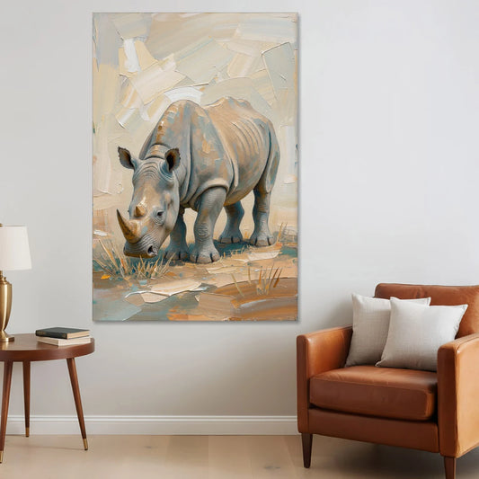White Rhino Calf Lowering Its Head to Graze - Canvas Wall Art - Sofa - 40x60