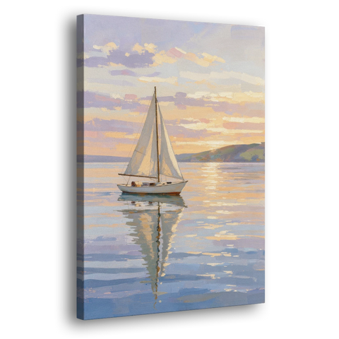 White Sailboat Sloop on Evening Glass - Canvas Wall Art - Side