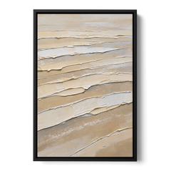 White Textured Painting of Low Tide Ridges - Black Framed Canvas Wall Art - Front